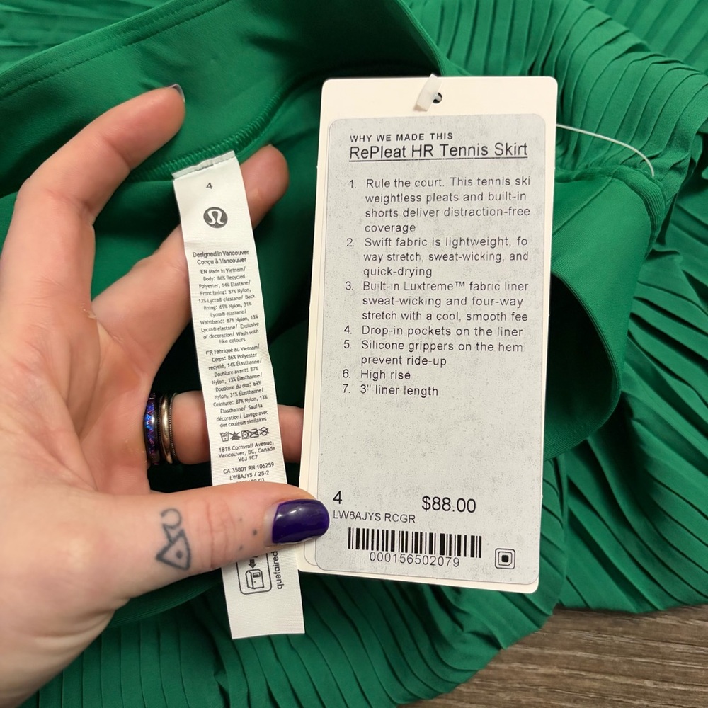 NWT Lululemon Varsity High-Rise Pleated Tennis Skirt *13” (Raceway Green) Size 4 - Picture 3 of 8